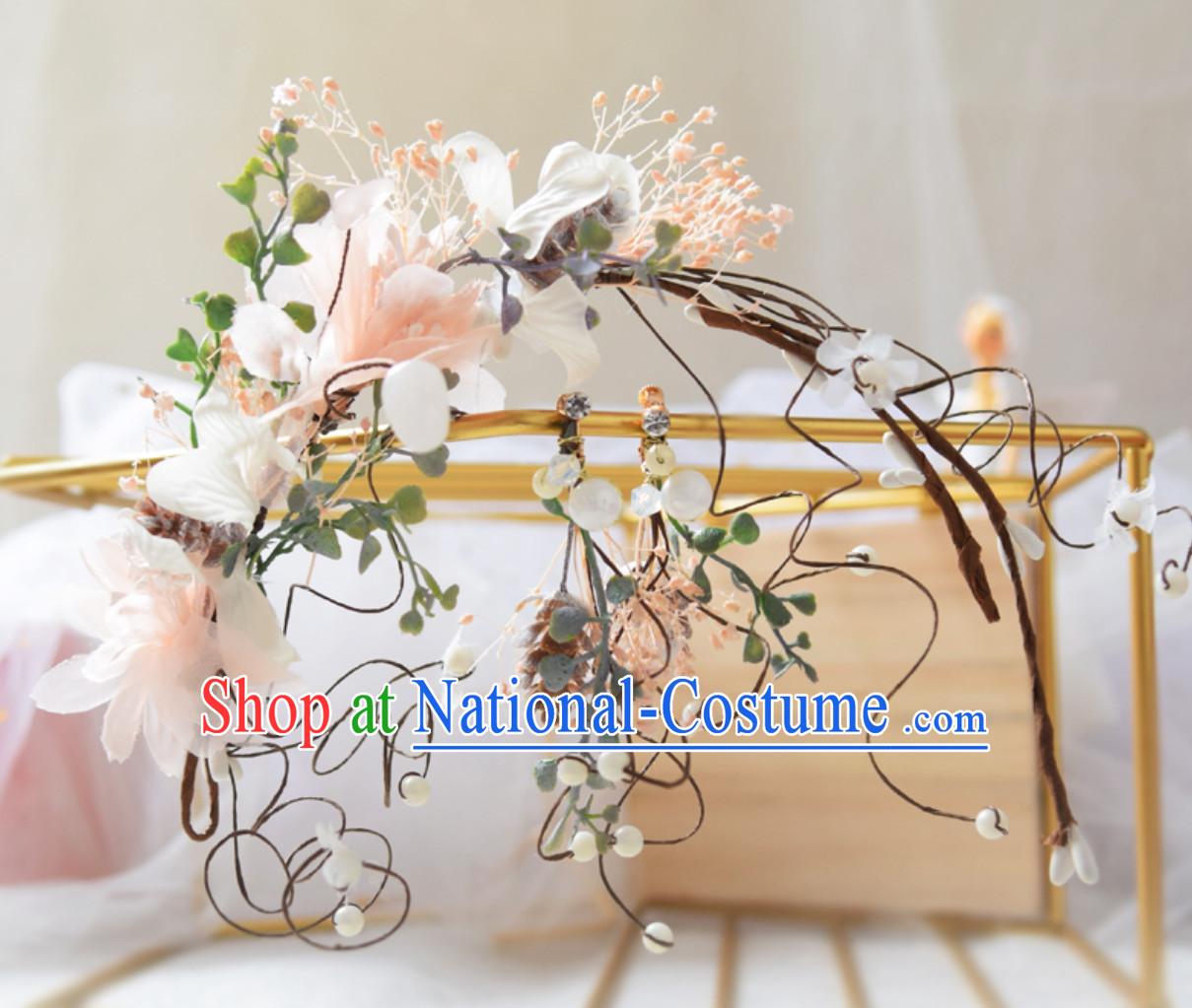 Top Handmade Flower Head Wear Garland Hair Jewelry and Earrings for Women