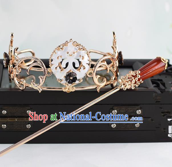 Chinese Traditional Swordsman Hair Accessories Ancient Prince Golden Hairdo Crown for Men