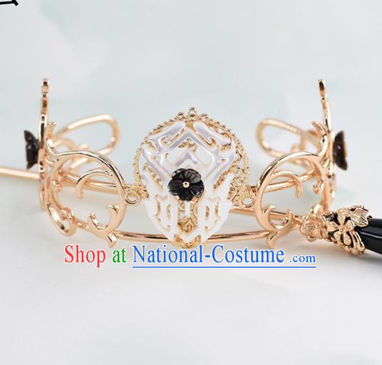 Chinese Traditional Swordsman Hair Accessories Ancient Prince Shell Golden Hairdo Crown for Men