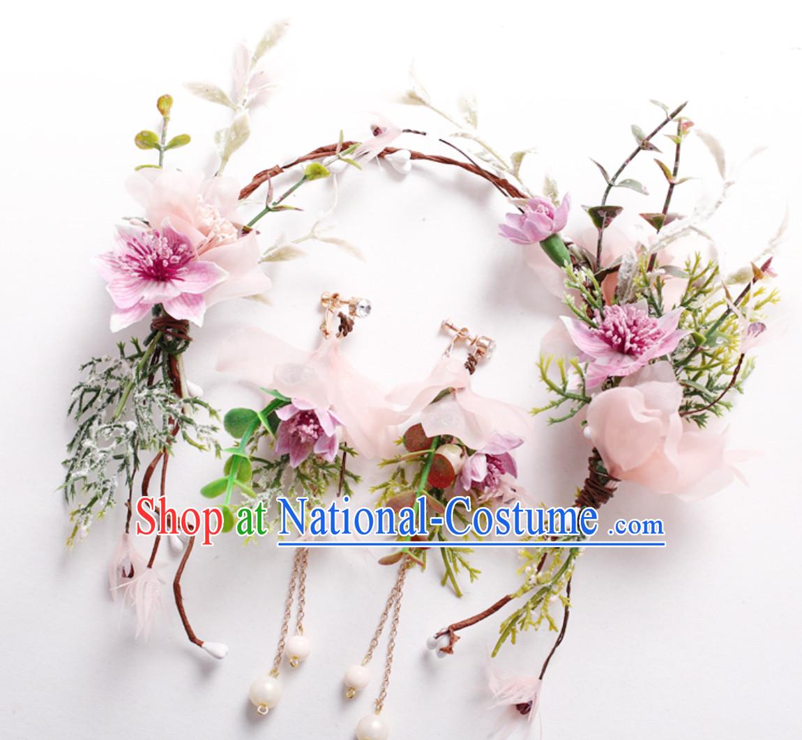 Romantic Handmade Garland Hair Decoration and Earring Full Set for Girls