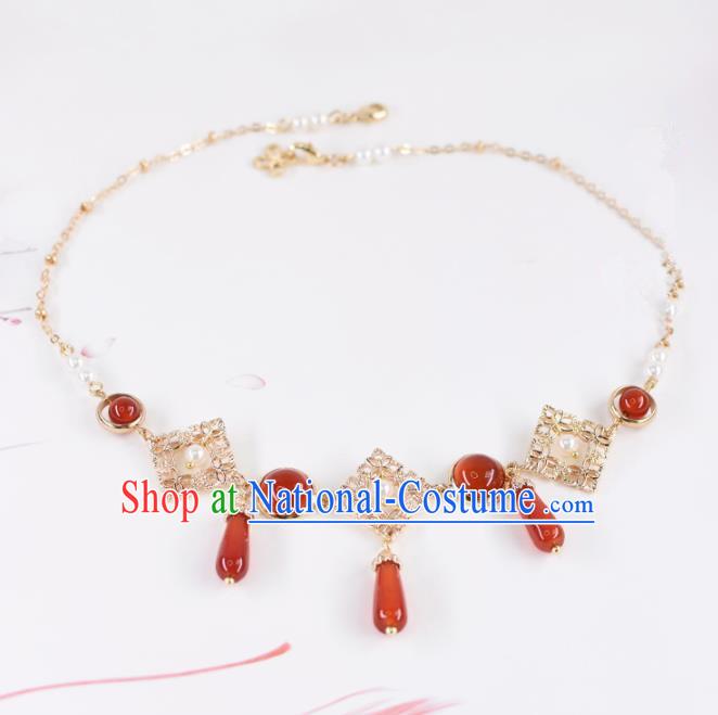 Chinese Handmade Palace Red Agate Eyebrows Pendant Hairpins Ancient Princess Hanfu Hair Accessories Headwear for Women