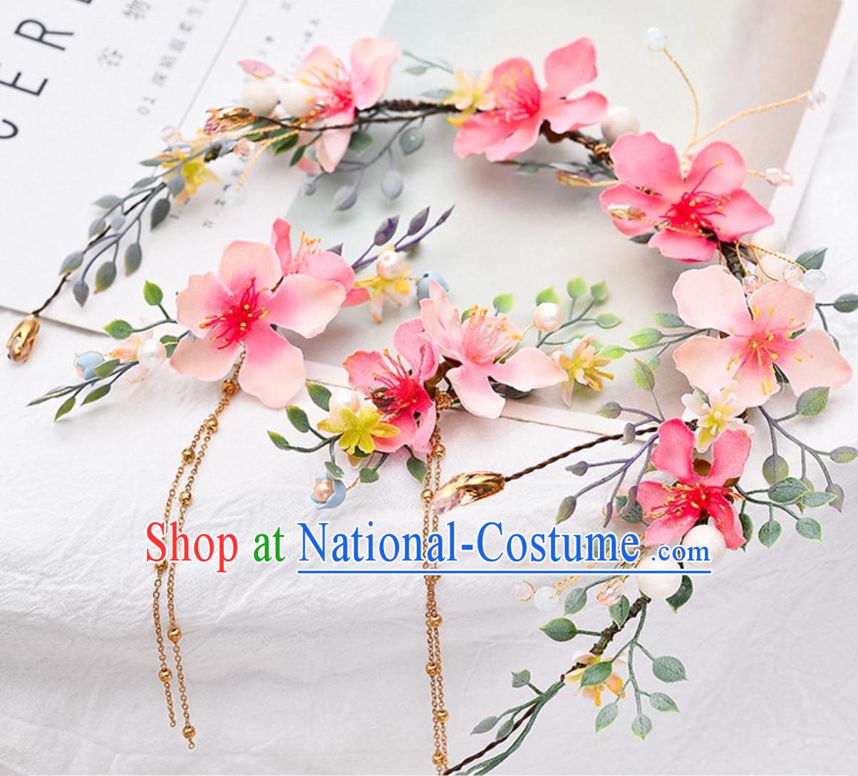 Romantic Handmade Pink Garland Hair Decoration and Earring Full Set for Girls