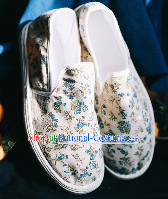 Chinese Handmade Printing White Cloth Shoes Traditional National Shoes Ancient Hanfu Shoes for Women