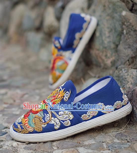 Chinese Handmade Embroidered Blue Cloth Shoes Traditional National Shoes Ancient Hanfu Shoes for Women