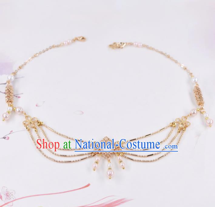 Chinese Handmade Palace Golden Eyebrows Pendant Hairpins Ancient Princess Hanfu Hair Accessories Headwear for Women