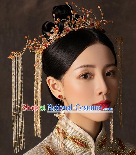 Chinese Handmade Palace Tassel Phoenix Coronet Hairpins Ancient Princess Hanfu Hair Accessories Headwear for Women