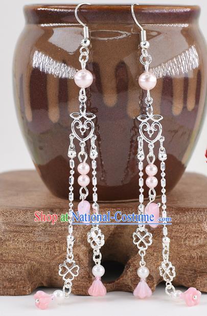 Handmade Chinese Classical Tassel Pink Earrings Ancient Palace Hanfu Ear Accessories for Women