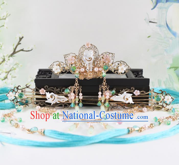 Chinese Handmade Palace Shell Hair Comb Hairpins Ancient Princess Hanfu Hair Accessories Headwear for Women