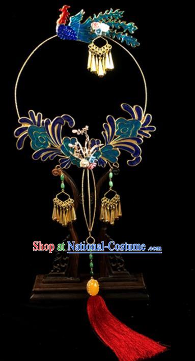 Chinese Traditional Wedding Cloisonne Round Fans Ancient Bride Palace Fan for Women