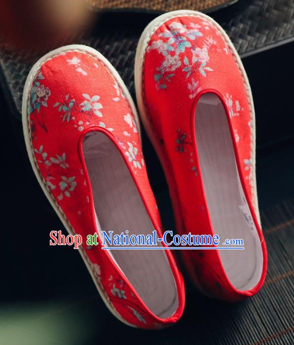 Chinese Handmade Red Cloth Shoes Traditional National Shoes Ancient Princess Wedding Hanfu Shoes for Women