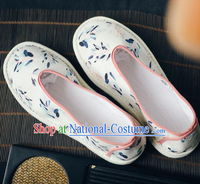 Chinese Handmade White Cloth Shoes Traditional National Shoes Ancient Princess Hanfu Shoes for Women