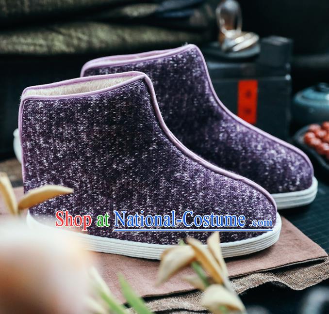 Chinese Handmade Purple Cloth Boots Traditional National Shoes Ancient Princess Hanfu Shoes for Women