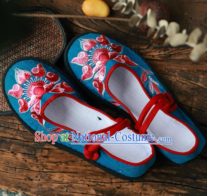 Chinese Handmade Embroidered Blue Cloth Shoes Traditional National Shoes Ancient Princess Hanfu Shoes for Women