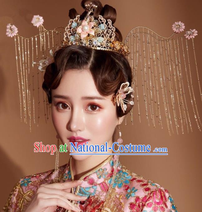 Chinese Handmade Palace Queen Tassel Phoenix Coronet Hairpins Ancient Hair Accessories Headwear for Women