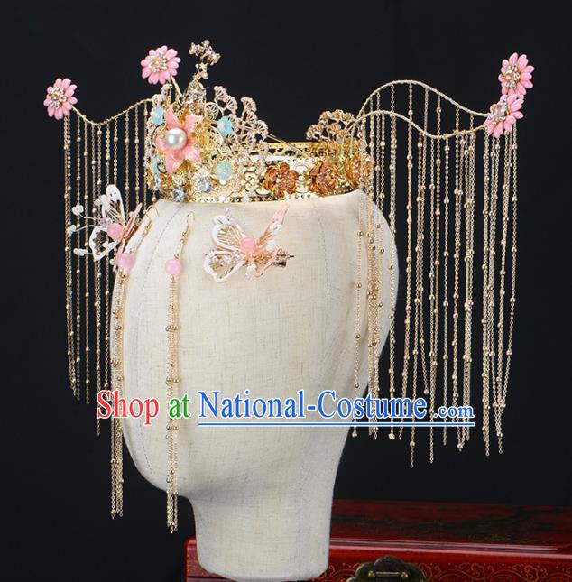 Chinese Handmade Palace Queen Tassel Phoenix Coronet Hairpins Ancient Hair Accessories Headwear for Women