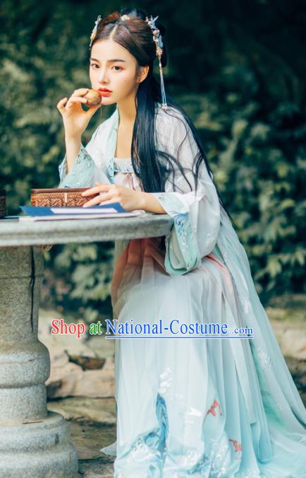 Chinese Traditional Song Dynasty Rich Lady Historical Costume Ancient Peri Embroidered Hanfu Dress for Women