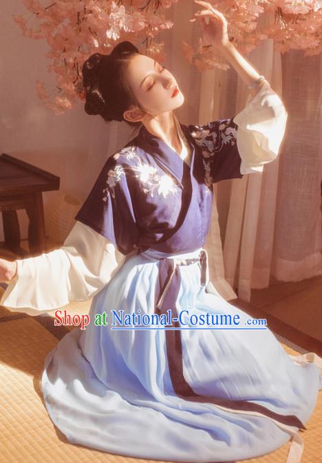 Chinese Traditional Tang Dynasty Court Lady Historical Costume Ancient Peri Embroidered Hanfu Dress for Women