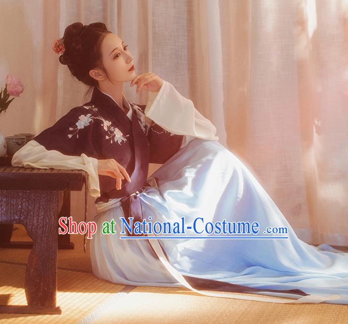 Chinese Traditional Tang Dynasty Court Lady Historical Costume Ancient Peri Embroidered Hanfu Dress for Women