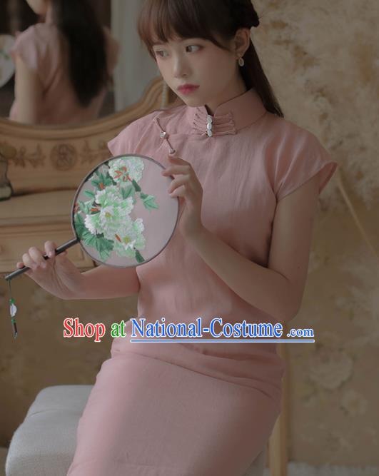 Chinese Classical National Pink Cheongsam Traditional Tang Suit Qipao Dress for Women