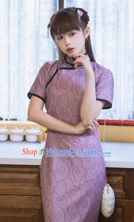 Chinese National Purple Cheongsam Traditional Classical Tang Suit Qipao Dress for Women