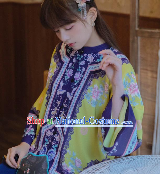 Chinese National Classical Embroidered Yellow Blouse Traditional Tang Suit Upper Outer Garment for Women