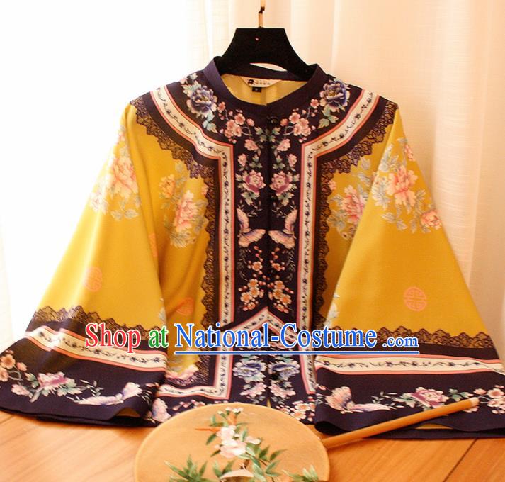 Chinese National Classical Embroidered Yellow Blouse Traditional Tang Suit Upper Outer Garment for Women