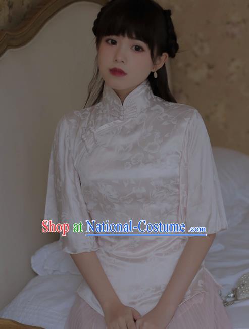 Chinese National Classical White Silk Qipao Blouse Traditional Tang Suit Upper Outer Garment for Women