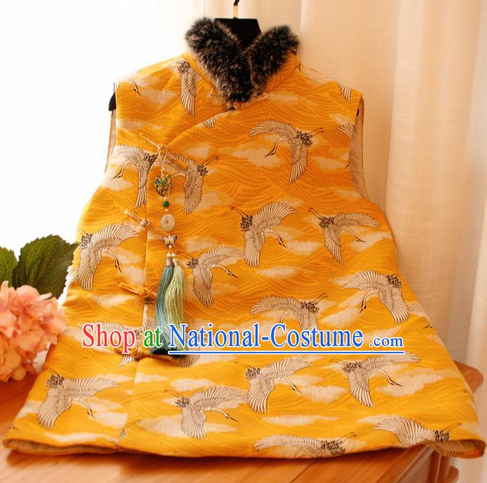 Chinese National Classical Embroidered Yellow Vest Traditional Tang Suit Upper Outer Garment for Women