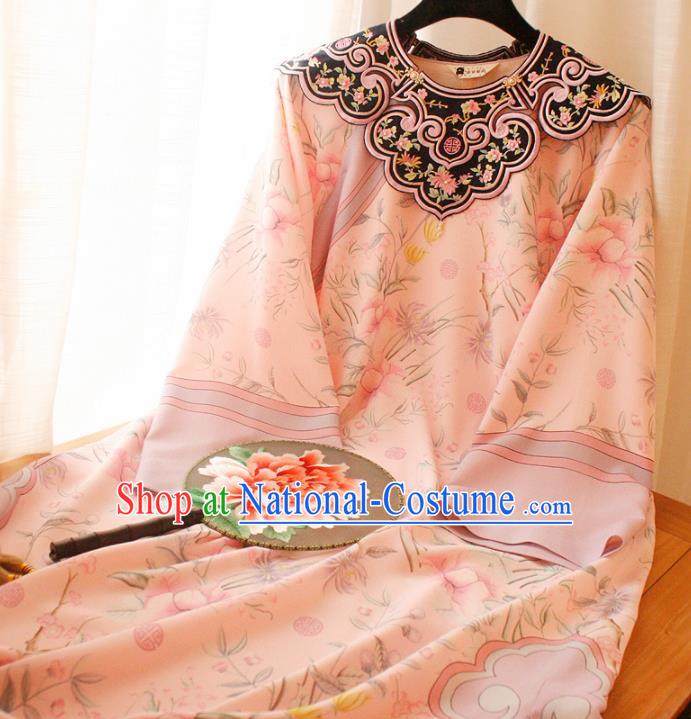 Chinese National Printing Pink Cheongsam Traditional Classical Tang Suit Qipao Dress for Women