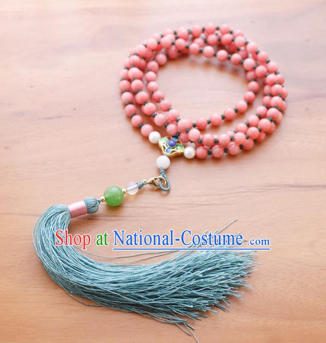 Chinese Handmade Palace Pink Beads Accessories Ancient Queen Tassel Brooch Headwear for Women