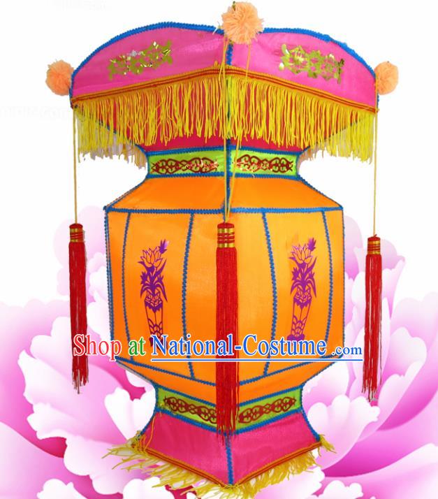 Handmade Chinese Palace Lanterns Traditional Printing Lotus Orange Lantern Ancient Ceiling Lamp