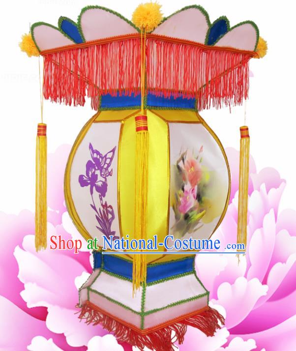 Handmade Chinese Palace Lanterns Traditional Printing Orchid Yellow Lantern Ancient Ceiling Lamp