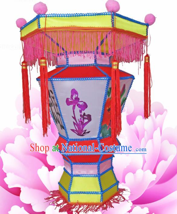 Handmade Chinese Palace Lanterns Traditional Printing Orchid Red Lantern Ancient Ceiling Lamp