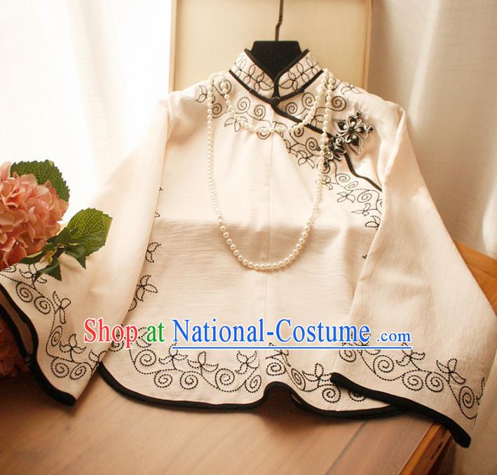 Chinese National Classical Beige Blouse Traditional Tang Suit Upper Outer Garment for Women