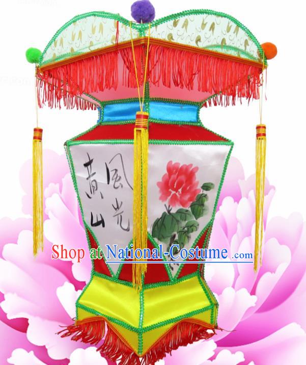 Chinese Handmade Ink Painting Peony Palace Lanterns Traditional New Year Lantern Ancient Ceiling Lamp