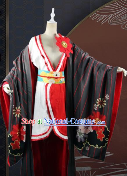 Chinese Traditional Cosplay Peri Queen Costume Ancient Swordswoman Black Hanfu Dress for Women