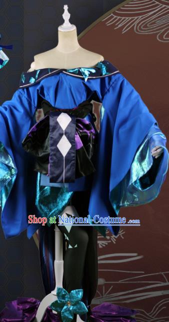 Chinese Traditional Cosplay Game Peri Costume Ancient Fairy Swordswoman Blue Hanfu Dress for Women