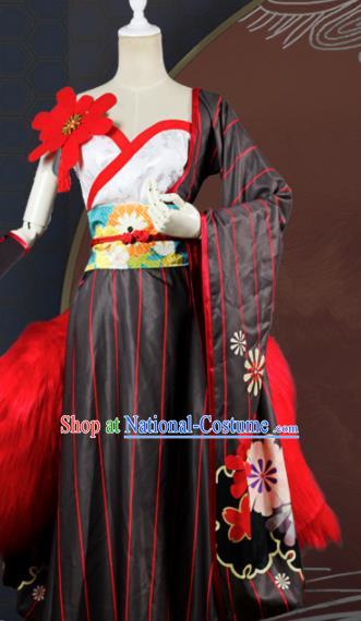 Chinese Traditional Cosplay Game Fox Fairy Costume Ancient Swordswoman Black Hanfu Dress for Women