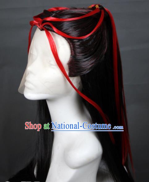 Chinese Traditional Cosplay Prince Black Wig Ancient Swordsman Wig Sheath for Men