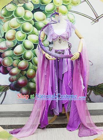 Chinese Traditional Cosplay Swordswoman Costume Ancient Peri Purple Hanfu Dress for Women