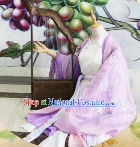 Chinese Traditional Cosplay Jin Dynasty Costume Ancient Peri Princess Purple Hanfu Dress for Women