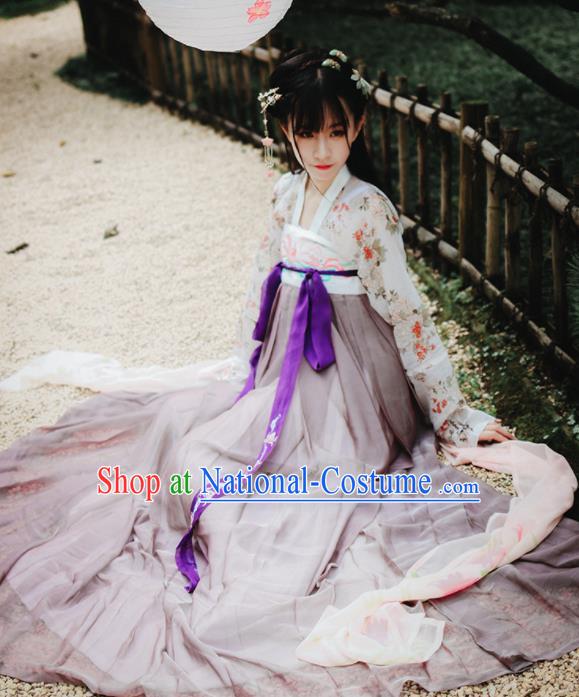 Traditional Chinese Tang Dynasty Young Lady Costume Ancient Court Maid Hanfu Dress for Women