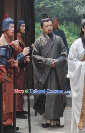 Chinese Ancient Gray Robe Male Clothing Traditional Scholar Costume Complete Set for Men