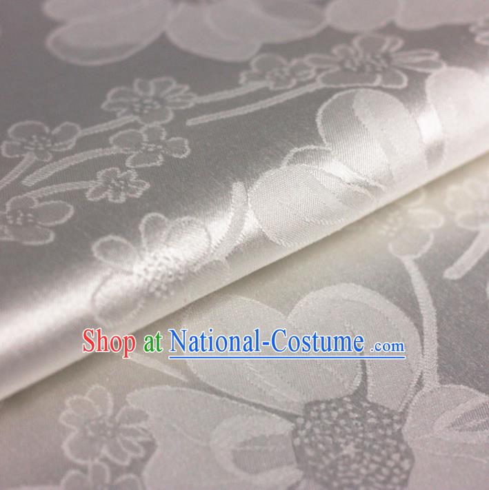 Chinese Traditional Satin Fabric Material Classical Plum Blossom Pattern Design White Brocade Cheongsam Silk Fabric