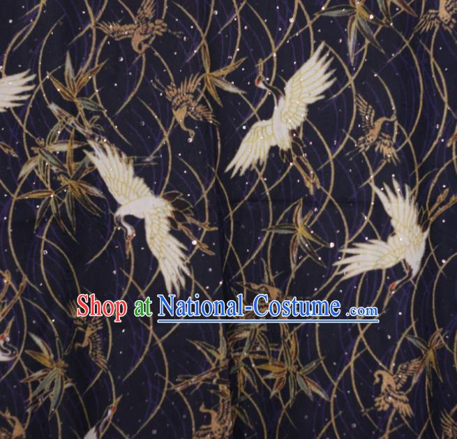 Chinese Traditional Satin Fabric Material Classical Cranes Pattern Design Navy Brocade Cheongsam Silk Fabric