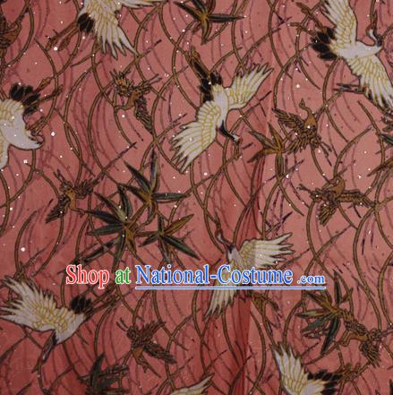 Chinese Traditional Satin Fabric Material Classical Cranes Pattern Design Pink Brocade Cheongsam Silk Fabric