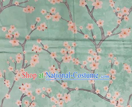 Chinese Traditional Satin Fabric Material Classical Plum Blossom Pattern Design Green Brocade Cheongsam Silk Fabric