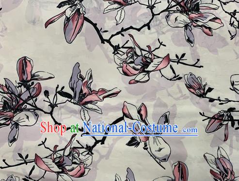 Chinese Traditional Satin Fabric Material Classical Mangnolia Pattern Design Brocade Cheongsam Silk Fabric