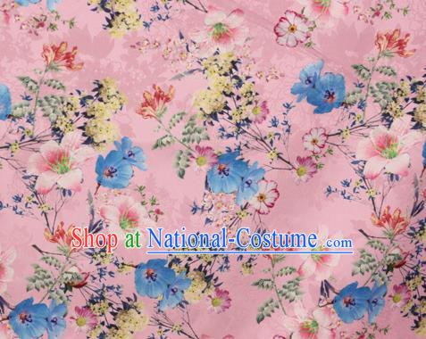 Chinese Traditional Satin Fabric Material Classical Flowers Pattern Design Pink Brocade Cheongsam Silk Fabric