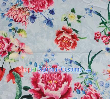 Chinese Traditional Satin Fabric Material Classical Peony Pattern Design White Brocade Cheongsam Silk Fabric